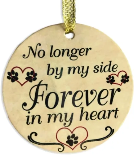 Adorno de Navidad conmemorativo para mascotas, recuerdo de simpatía por la pérdida de una mascota, "No Longer by My Side Forever in My Heart" - 2