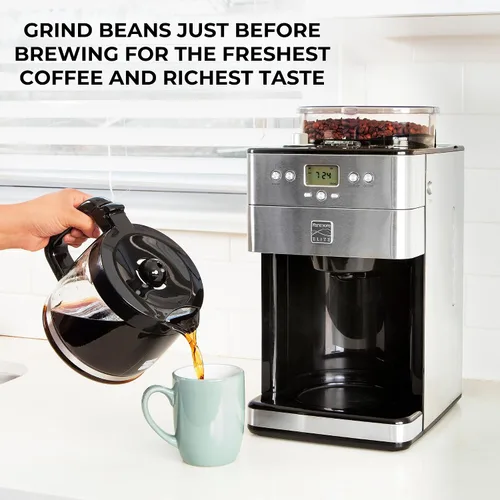 Miniatura 6 de Kenmore Elite Cafetera de Moler y Preparar – Molinillo integrado, máquina automática de café por goteo, cafetera programable de 12 tazas, molinillo