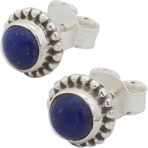 Miniatura 4 de NOVICA Lapislázuli - Pendientes redondos de plata de ley 925, diseño de globo azul