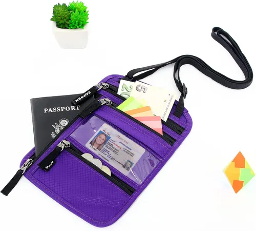 Miniatura 5 de ZOPPEN Funda para pasaporte, cartera para el cuello, funda para pasaporte, organizador de documentos de viaje, combo de portatarjetas de pasaporte