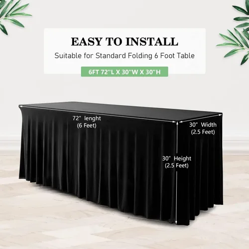 Miniatura 3 de Mantel de una pieza y falda para mesas rectangulares, mantel ajustable de elastano de 6 pies con falda de volantes para bodas, banquetes, baby Negro