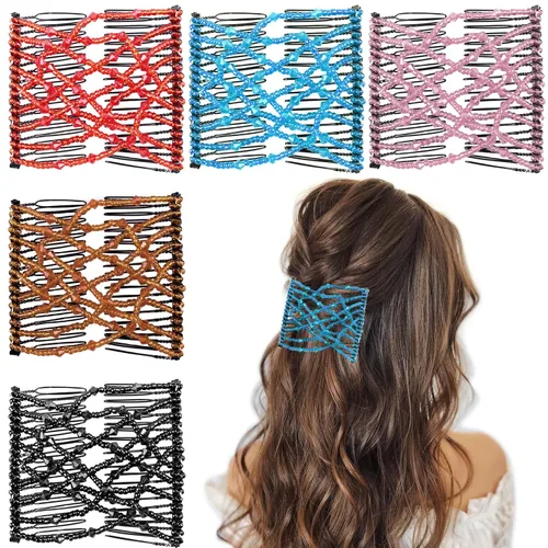 Miniatura 11 de 5 Piezas de Accesorios Mágicos Elásticos para el Cabello: Clips de Peine Elásticos Ajustables, Hacedores de Moños Vintage para Mujeres, Niñas
