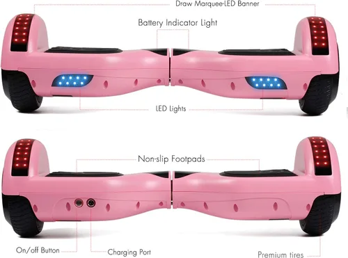 Miniatura 3 de LIEAGLE Hoverboard - Patineta autoequilibrante de 16.5 cm, 6.5 pulgadas, con ruedas Bluetooth, luces LED, para niños y adultos A03-Rosa