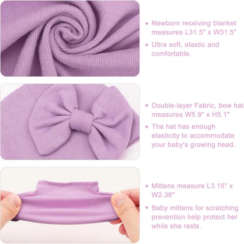 Miniatura 2 de AQOKKA Manta de Recepción para Recién Nacido con Gorro de Lazo Mitones Juego de Tarjetas de Madera para Recién Nacidos Niños Pequeños Bebé Niño Niña
