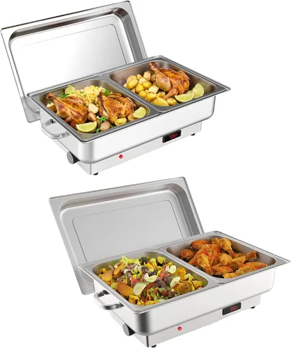 Miniatura 11 de GarveeHome Juego de bufé eléctrico de acero inoxidable con 1 sartén y tapa de 9 cuartos de galón, control de temperatura de 400 W, 86-200 °F