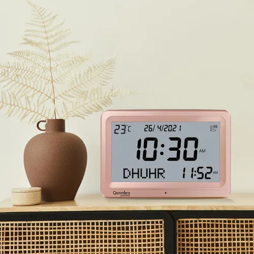 Miniatura 5 de Azan - Reloj de pared y escritorio islámico con 8 sonidos de oración Azan automático en todo el mundo Dorado