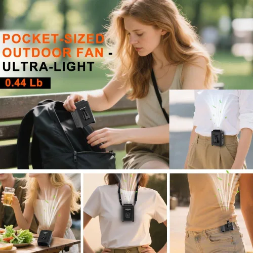 Miniatura 3 de CAZOKASI Ventilador personal con clip para la cintura, recargable, portátil, manos libres, para viajar, trabajar, al aire libre, oficina