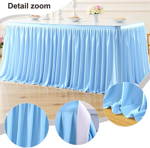 Miniatura 7 de Faldas de mesa color azul bebé para mesas rectangulares de 6 pies, falda de mesa para escritorio de profesores
