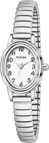 Miniatura 9 de Relojes pequeños de oro para mujer, reloj analógico de esfera fácil de leer, caja ovalada, banda de expansión de acero inoxidable, reloj impermeable