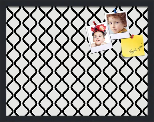 Miniatura 181 de PinPix Tablero de anuncios de corcho de 13 x 13 pulgadas. Este tablero decorativo enmarcado viene con diseño de ondas en blanco y negro y un marco