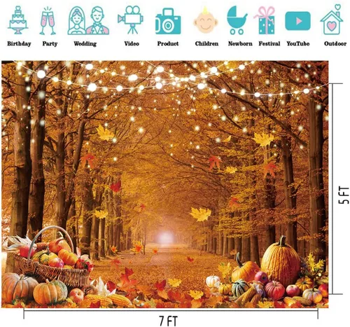 Miniatura 3 de Fondo de fotografía de otoño de 7 x 5 pies, hojas de bosque de arce, calabaza, fondo, fiesta de Acción de Gracias, suministros de fiesta de cosecha