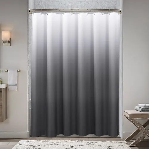 Miniatura 8 de Cortinas de ducha negras para baño, juego de cortinas de ducha de tela texturada ombre, lujo de hotel y spa con 12 ganchos, lavable a máquina