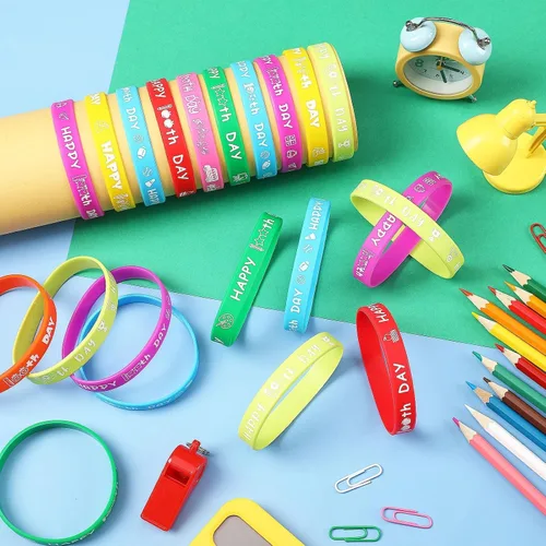 Miniatura 3 de JUNEBRUSHS 64 piezas de pulseras de silicona para fiesta del 100º día de escuela