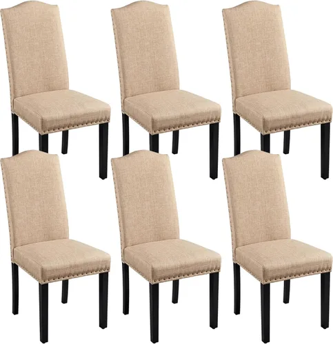 Miniatura 14 de Yaheetech Juego de 6 sillas de comedor tapizadas, sillas de cocina modernas con adornos de cabeza de clavo y patas de madera maciza para comedor
