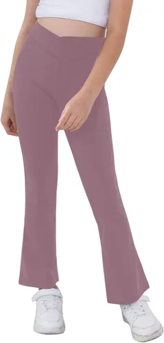 Miniatura 9 de Pantalones de yoga para niñas, cintura cruzada, pierna ancha, pantalones acampanados de entrenamiento de cintura alta