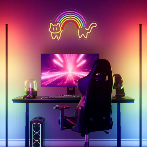 Miniatura 7 de Letrero de neón de gato arcoíris para decoración de pared, letrero de luz de neón de arco iris, regulable, alimentado por USB, luz LED de neón