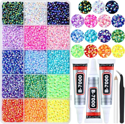 Miniatura 29 de 3000 PIEZAS de Brillantes de Resina con Dorso Plano, 2mm 3mm 4mm 5mm 6mm Rosa Claro AB, Brillantes de Resina en Gel con Dorso Plano para Vasos