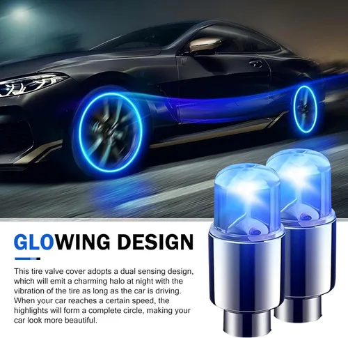Miniatura 6 de 4 PCS Luces LED para Tapas de Vástago de Válvula de Neumático, Flash Giratorio con Visibilidad de 360 Grados, Luces de Rueda Impermeables para Azul