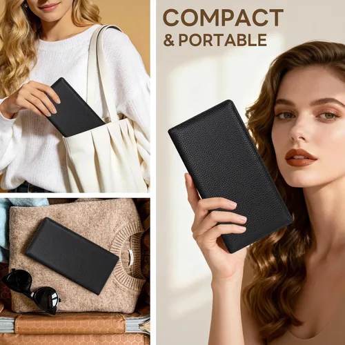 Miniatura 2 de Billetera para mujer, billetera RFID extradelgada, bolso plegable de cuero, con 11 ranuras para tarjetas y ventana de identificación, lindo monedero