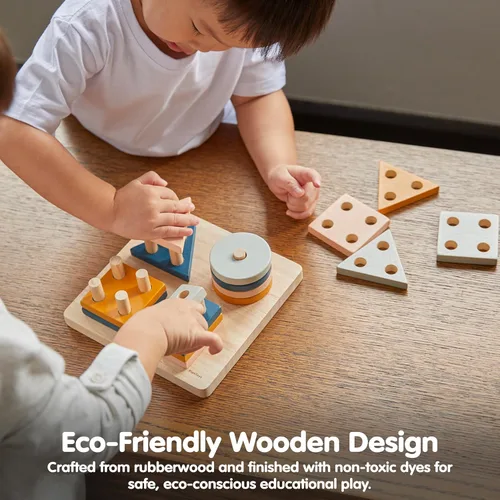 Miniatura 12 de PlanToys (2403 Tabla de clasificación geométrica de madera hecha de madera de caucho y pinturas y tintes no tóxicos)