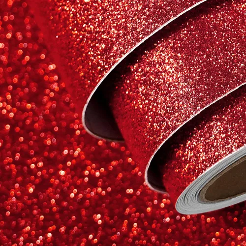 FunStick Papel Tapiz con Purpurina Rojo Rubí Papel Tapiz Despegar y Pegar con Destellos Brillantes Papel de Contacto con Purpurina Roja Autoadhesivo