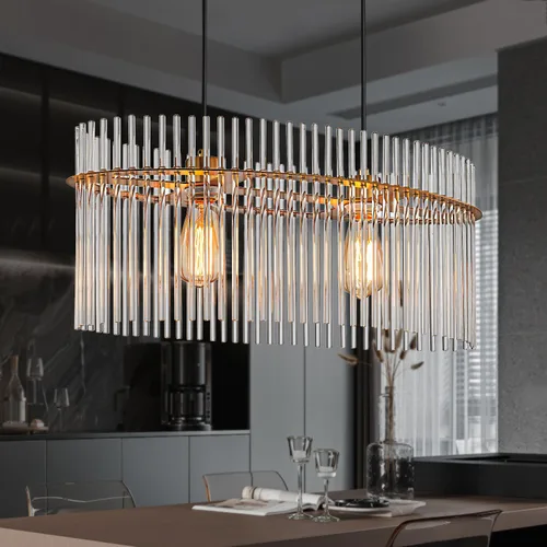Lámpara de Araña de Cristal Moderna de 2 Luces D23.6 Lámpara de Araña de Comedor Sobre Mesa Luminaria de Techo Colgante Contemporánea Altura