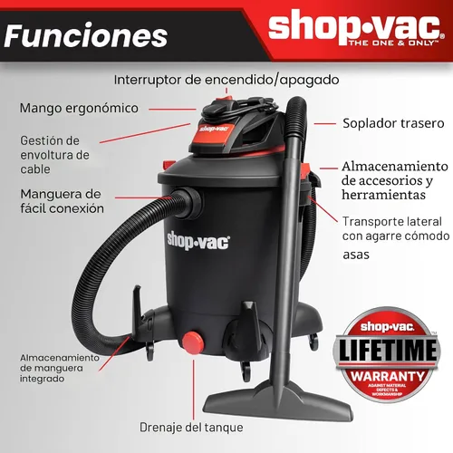 Miniatura 5 de Shop-Vac 5761011 Aspiradora de taller húmedo/seco de 10 galones, 4.5 HP pico, manguera de 1.5 pulgadas de diámetro x 7 pies, cable de 12 pies, ideal