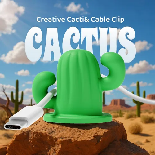 Miniatura 2 de ELETIUO Cactus - Organizador de cables de silicona con adhesivo fuerte, soporte universal para cables para escritorio, hogar, automóvil, organizador