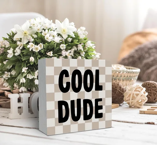 Miniatura 3 de SRADMO Cool Dude - Letrero de madera para escritorio, caja de madera boho, beige, preppy, decoración para adolescentes, niños, dormitorio
