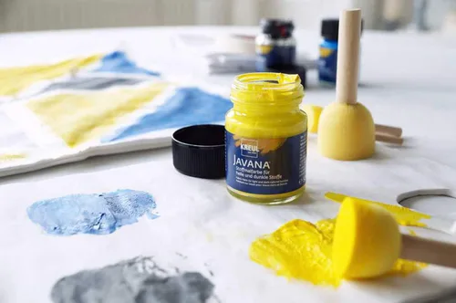 Miniatura 4 de Kreul 90980 - Pintura para telas Javana para telas claras y oscuras, vidrio de 0.7 fl oz, turquesa, color brillante a base de agua, para estampado