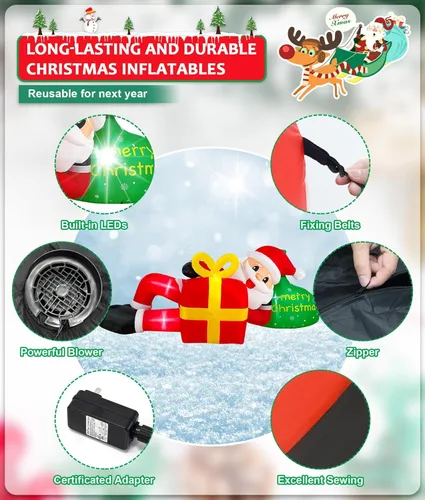 Miniatura 3 de EAONE Papá Noel Inflable Gigante Acostado de Navidad de 12 Pies Decoración Exterior, Decoraciones Inflables de Patio de Navidad Papá Noel Inflable