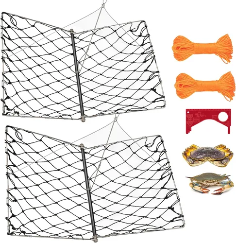 Miniatura 10 de QualyQualy Trampa de Cangrejo Lanzable, Red Plegable para Cangrejos con Cuerda y Clip de Cebo, Redes/Nasas/Trampas para Cangrejos Azules, Dungeness