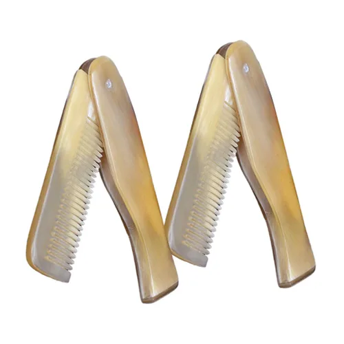 Peine de pelo plegable de bolsillo con cuerno de buey, peine portátil antiestático, evita la pérdida de cabello, para mujeres, hombres, viajes, uso
