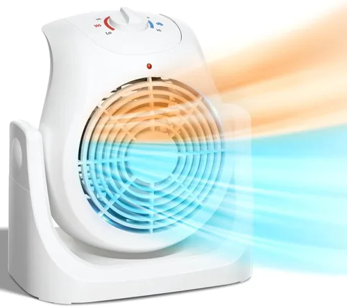 LifePlus Combo de Ventilador y Calentador 2 en 1, Ventilador de Escritorio de Enfriamiento Portátil, Ventilador Circulador de Aire Inclinación de