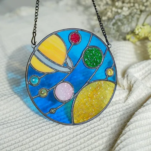 Miniatura 2 de BOXCASA Decoración del sistema solar, atrapasoles con vitrales, universo galaxia, planetas, vitrales, decoración de fiesta, regalos de astronomía