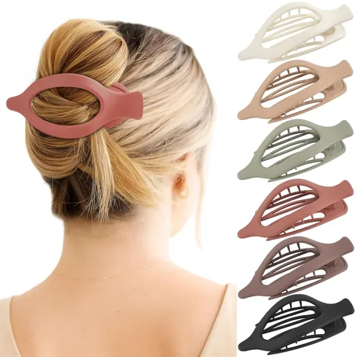 Miniatura 12 de 6 Paquetes de Pinzas Planas en Forma de Garra para Mujeres, Pinza de Cabello Plana Concord Francesa, Pinzas de Cabello Curvas Mate en Forma de Garra