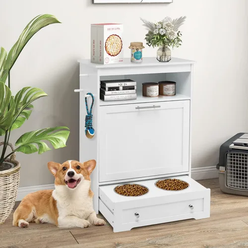 Miniatura 2 de Estación de alimentación para perros, gabinete de almacenamiento de alimentos para perros, contenedor de alimentador para mascotas con 2 cuencos