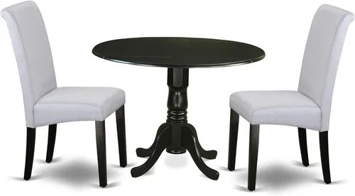 East West Furniture DLBA3-BLK-05 - Juego de mesa y sillas de cocina de 3 piezas contiene una mesa de comedor redonda con gotas y 2 sillas de comedor