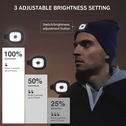 Miniatura 6 de Gorro LED con Luz, Gorro con Linterna de 4 LED Unisex Recargable por USB, Manos Libres, Gorro de Invierno de punto con Luz Nocturna, Linterna