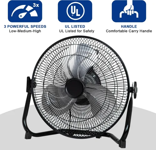 Miniatura 3 de BILT HARD Ventilador de piso de alta velocidad de 12 pulgadas, 3 velocidades, potente ventilador de flujo de aire de 1650 CFM, ventilador de metal