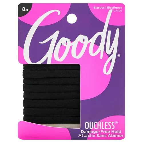 Goody Ouchless Elásticos para Cabello Sin Costuras, 8 Unidades, Negro, Sujeción Suave Sin Daños, Sin Enganches ni Tirones, Para Todas las Ocasiones,