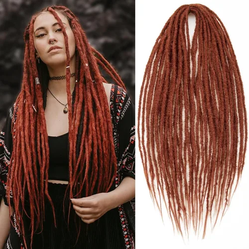 Miniatura 18 de 20 hebras de 24 pulgadas, extensiones de rastas color burdeos, rastas de cabello de ganchillo para mujer, hechas a mano, suaves, trenzas de cabello