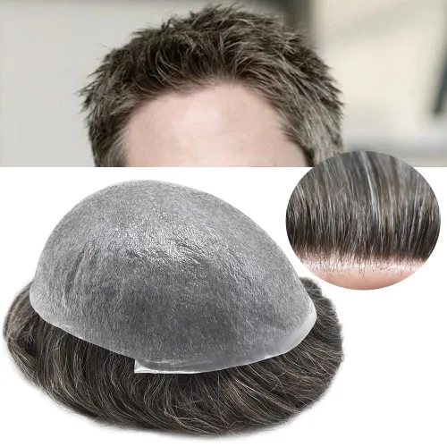 Miniatura 14 de Cabello humano para hombres, tupé, piezas de cabello humano europeo, todas las piezas de cabello en V para manualidades, 0.002 in, piel fina