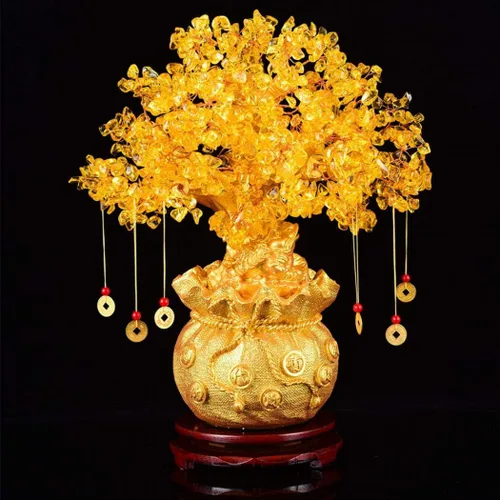 Miniatura 3 de Figuras, estatuas/adornos de Feng Shui, árbol de dinero de cristal geloso, árbol de dinero de cuarzo con piedras preciosas para decoración del hogar