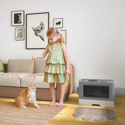 Miniatura 2 de YITAHOME Caja de arena grande cerrada para gatos con cubierta de tapa, inodoro con capucha para gatos sin olor con cuchara de arena, filtro Gris