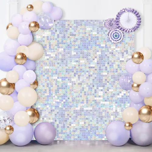 Miniatura 22 de 12 paneles cuadrados de lentejuelas brillantes para pared color azul claro (Baby Blue) telón de fondo decorativo para fiestas de bodas