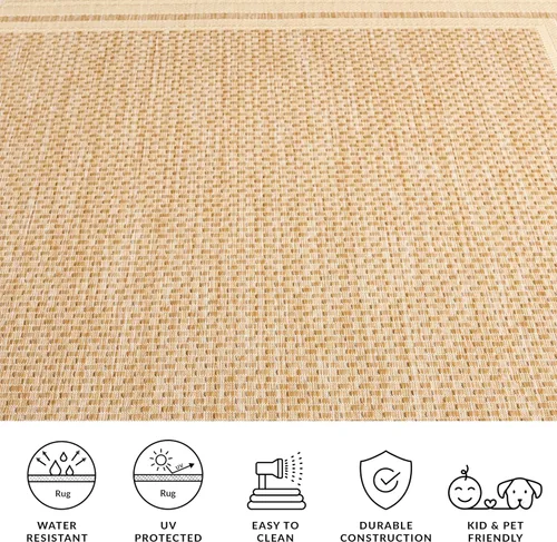 Miniatura 6 de SAFAVIEH Alfombra lavable al aire libre Courtyard Collection – 4' x 5'7", beige oscuro y beige, no desprende pelusa y fácil de limpiar, ideal