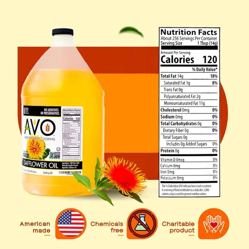 Miniatura 2 de AVO Aceite de cártamo alto oleico a granel, 1 galón, sin OMG, procesado naturalmente, alto punto de humo 510°F
