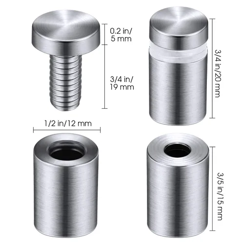 Miniatura 3 de Pelopy 8 Piezas Tornillos Separadores de Letreros Tornillos para Publicidad Acero Inoxidable Soportes Separadores de Pared Clavo de Vidrio Acrílico