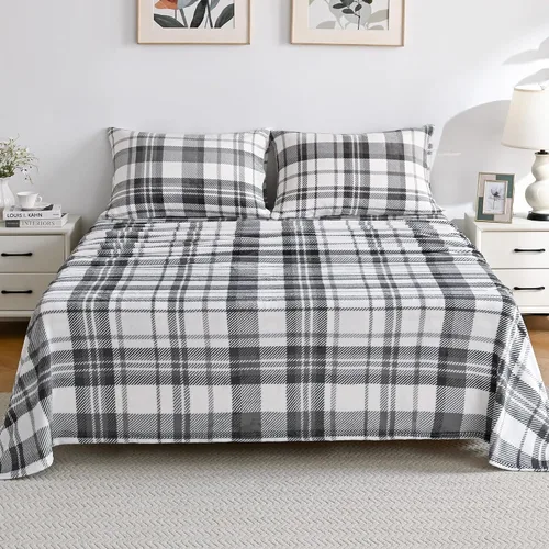 Miniatura 24 de Viviland Juego de sábanas de microforro polar tamaño matrimonial, sábanas ajustadas tipo franela para Navidad con bolsillo de 15" de profundidad